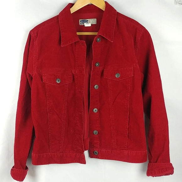 Women's Red Corduroy Trucker Jacket - Picture 2 of 4